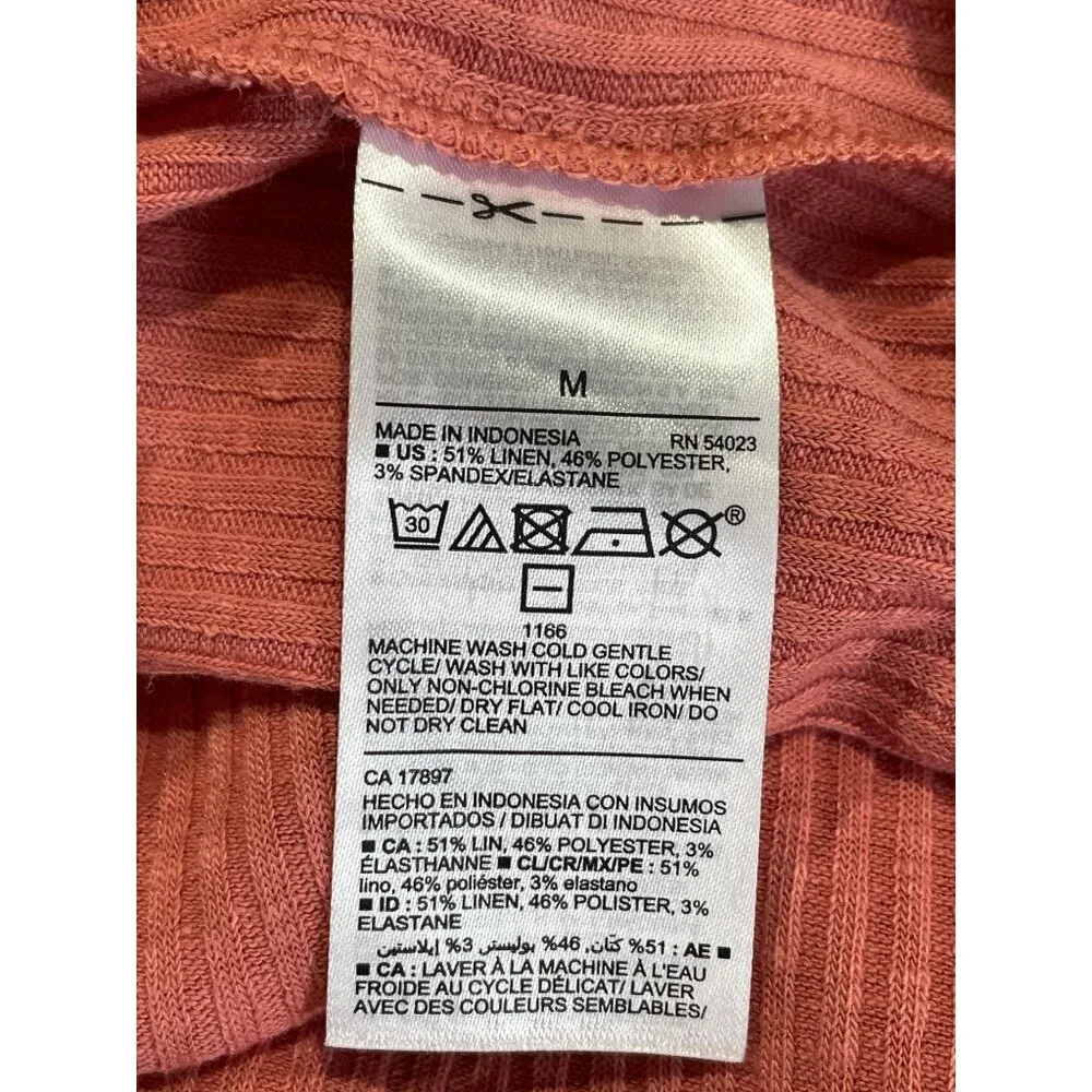 Old Navy Maxi Ribbed Tank Dress Womens M Pink/Coral Linen Blend Sleeveless